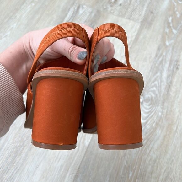 Vince Camuto Leather Peep-Toe Heeled Sandals Kaisly Burnt Orange - Picture 11 of 13